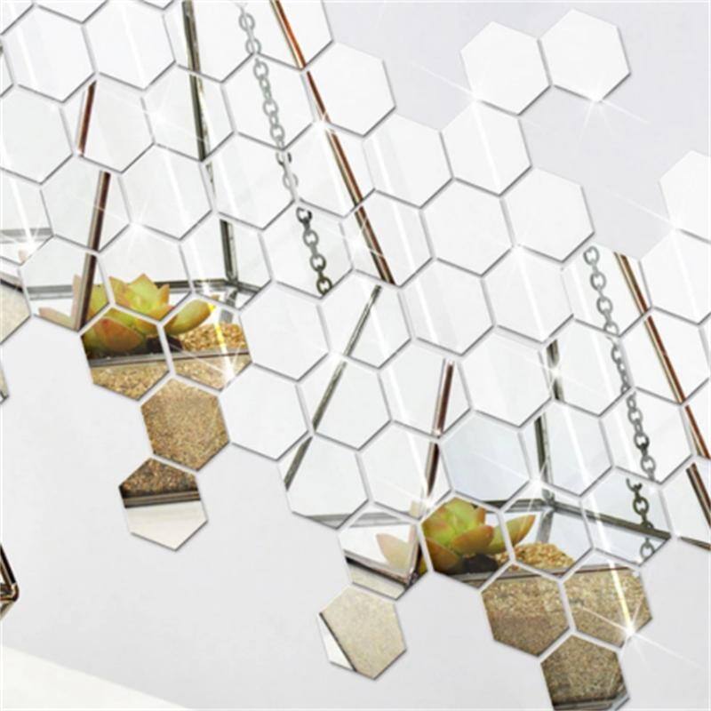 12Pcs 3D Honeycomb Hexagon Mirror Wall Sticker