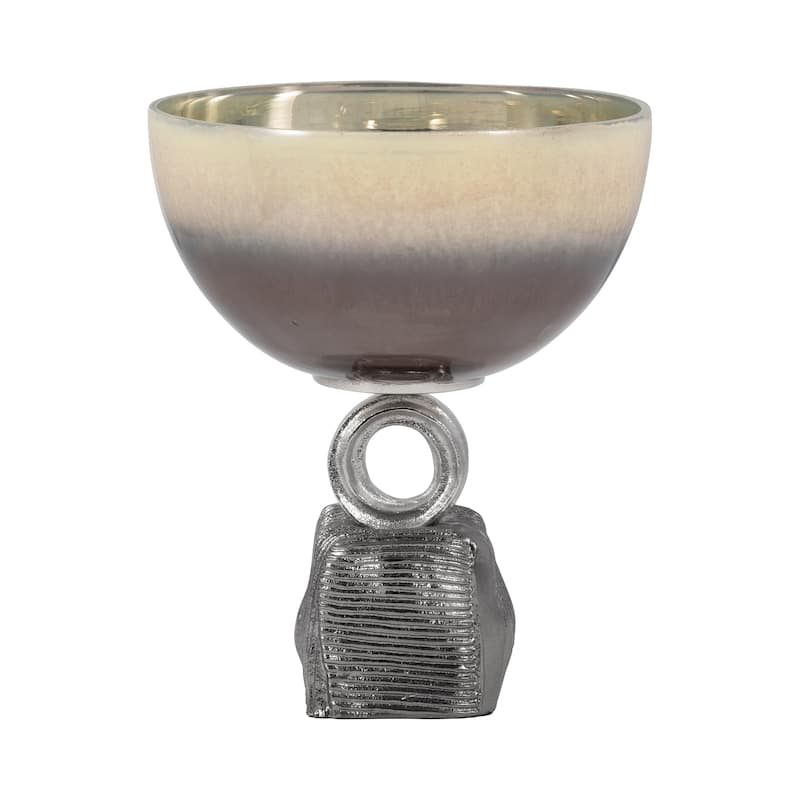 Sagebrook Home Glass Multi Round Ribbed Bowl On Metal Base - 10" x 10" x 12"