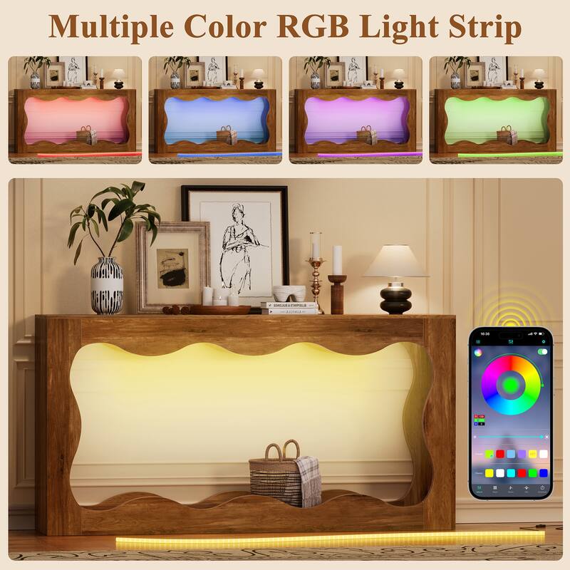 63-Inch Wooden Console Table with RGB & Curved Design, Entryway Table for Entryway Hallway