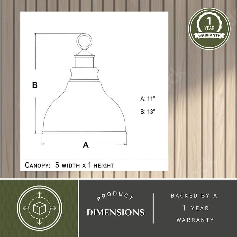 Delano 1 Light Bronze Gold Farmhouse Outdoor Barn Dome Pendant - 11-in W x 13-in H x 11-in D