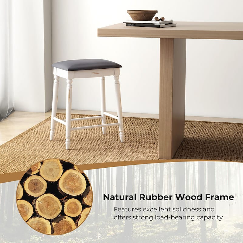 Gymax 24'' Bar Stool Set of 2 w/ Padded Seat Cushions Rubber Wood Legs