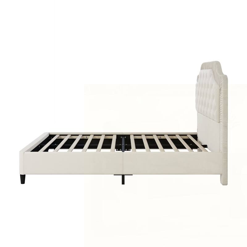 Upholstered Bed with Ruched and Button Tufted Headboard
