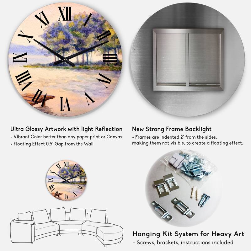 Designart 'Colorful Sunset Trees Over The Lake' Lake House wall clock
