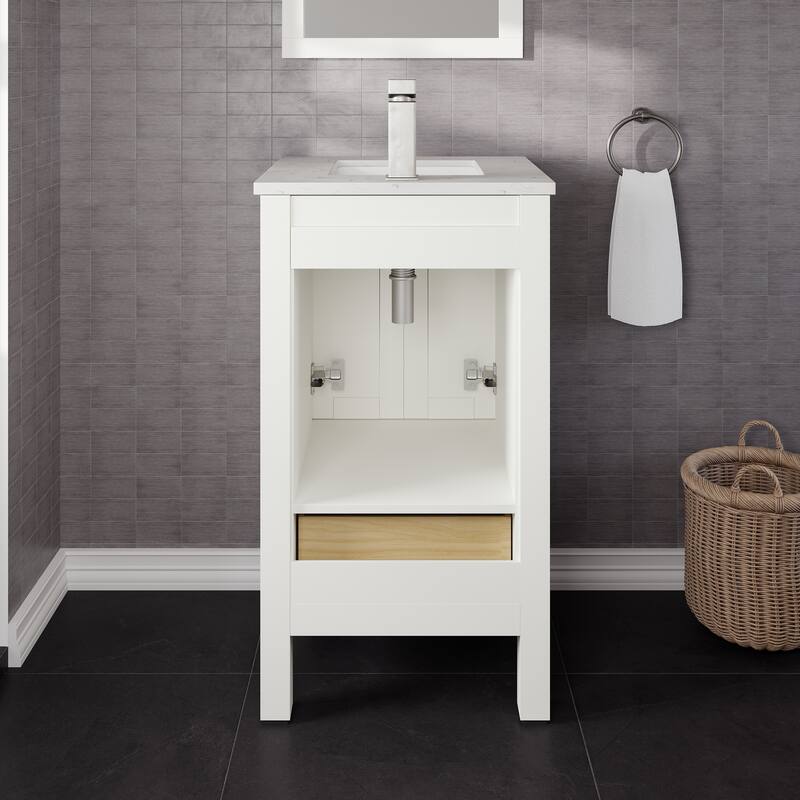 Eviva London 20" x 18" White Transitional Bathroom Vanity w/ White Carrara Quartz Top