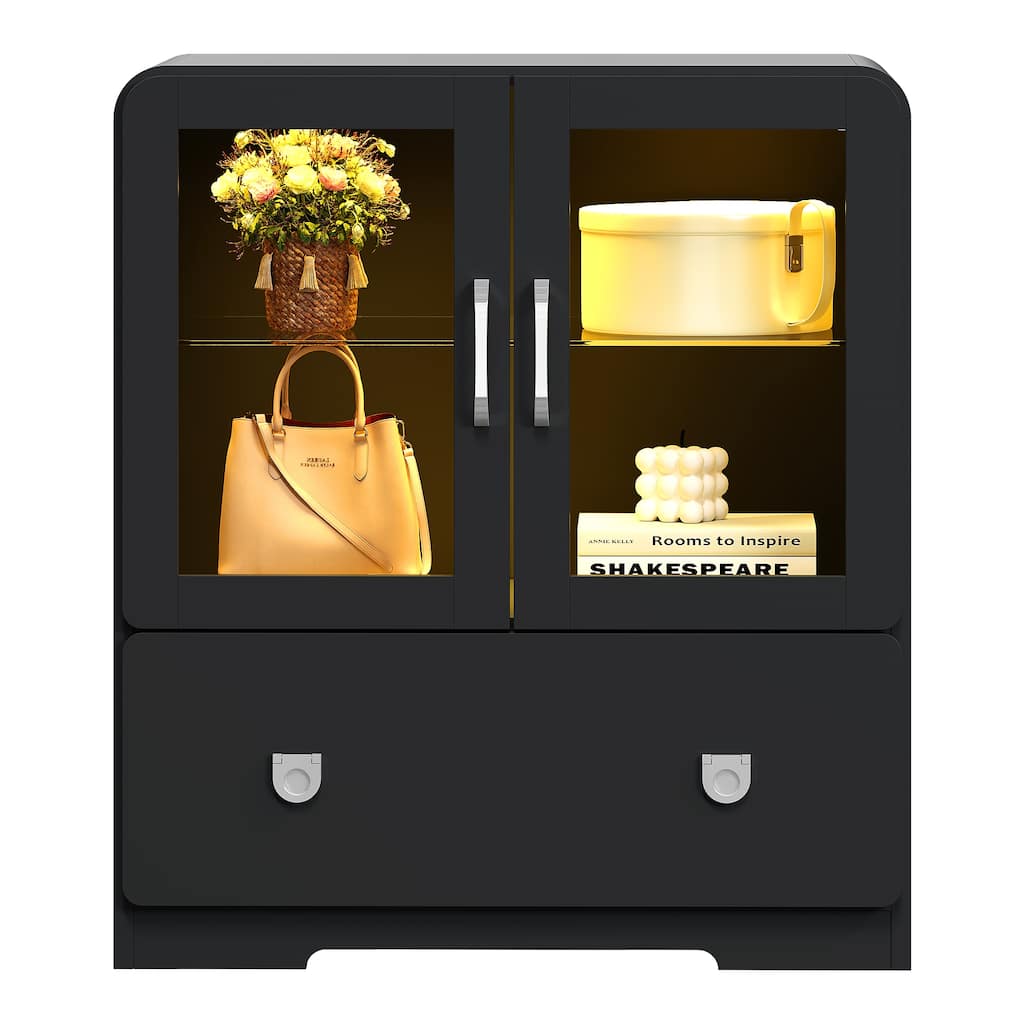 27'' Tall Display Cabinet with Acrylic Doors and LED Lights - N/A