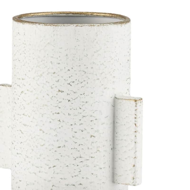 13" Off White And Gold Metal Table Vase - 7.87