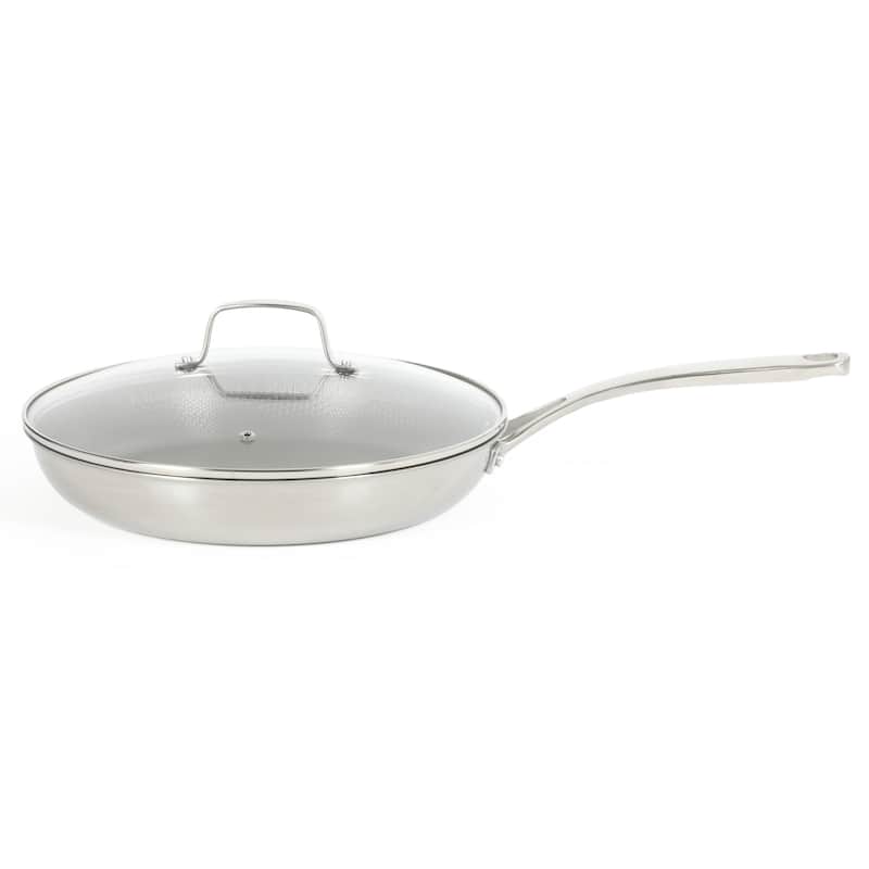 Martha Stewart Badgley Hybrid Nonstick 12 Inch TriPly Stainless Steel Large Fry Pan With Lid & Stay Cool Handle