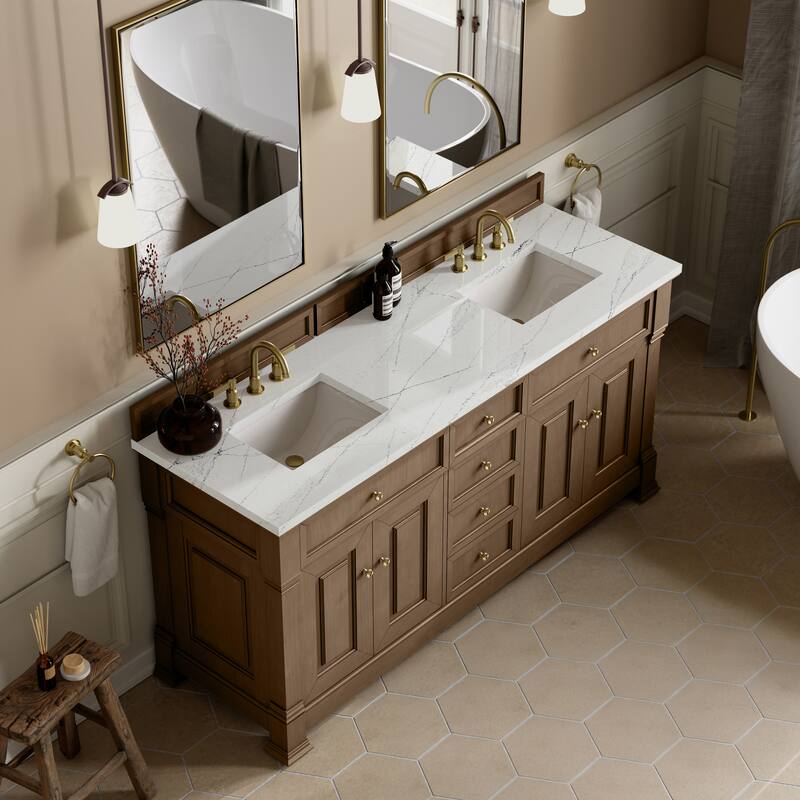 Brookfield 72" Double Vanity, Pecan w/FreePower Wireless Charger
