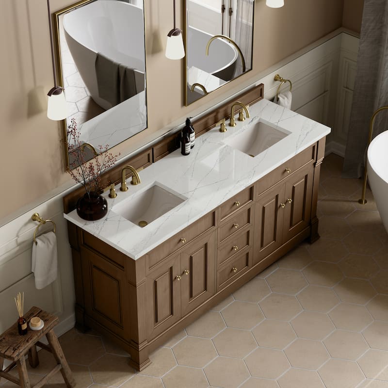 Brookfield 72" Double Vanity, Pecan - Ethereal Noctis