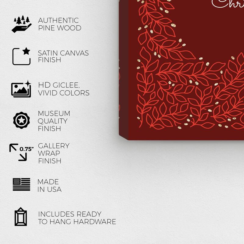 Wynwood Studio Canvas Holiday and Seasonal Holly Jolly Cursive Glam Red Modern & Contemporary Wall Art Canvas Print