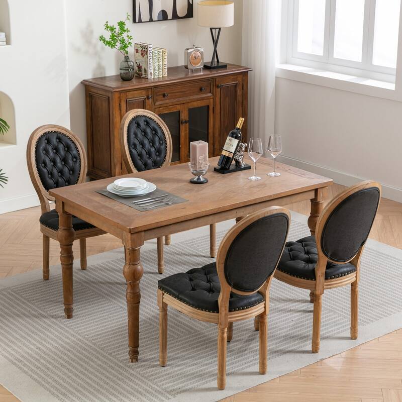 Dining Chairs Set of 2, Solid Wood Frame Kitchen Chairs, PU Artificial Leather Dining Chair with Nailhead Trim & Wood Legs
