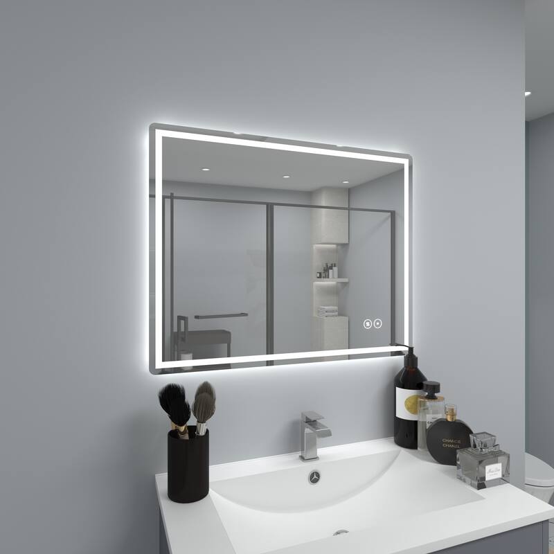 CB HOME Bathroom Mirror with Lighted, LED Wall Mounted Anti-Fog Bathroom Vanity Mirror, Backlit&Front Lighted,Frameless,Dimmable