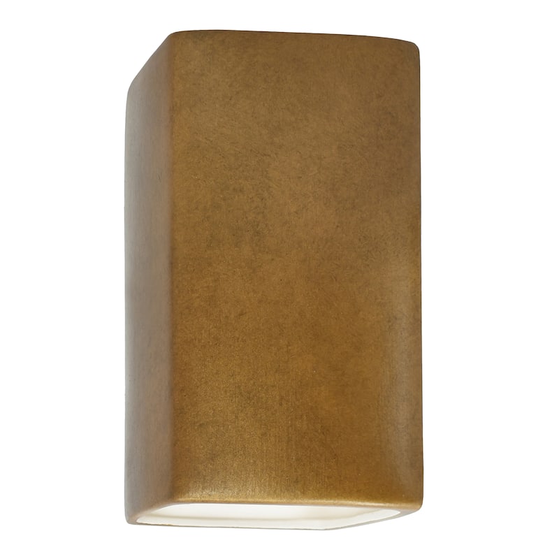 Justice Design Ambiance - Large ADA Rectangle Wall Sconce - Closed Top (Outdoor) - Replaceable Bulb - Antique Gold