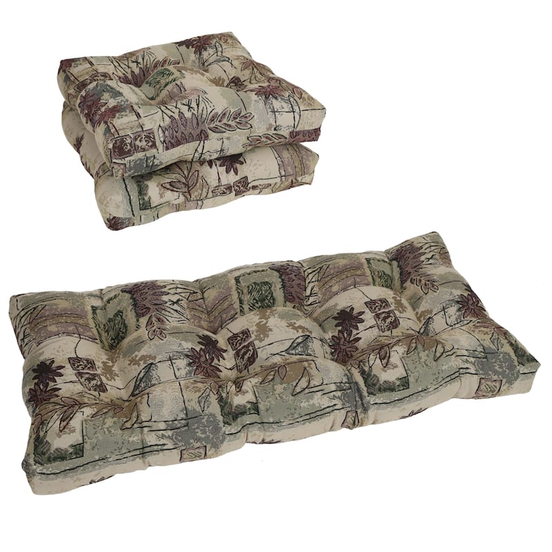 Tufted Tapestry Settee Cushions (Set of 3, Multiple Patterns) - 42 x 19 - Japanese Gardens
