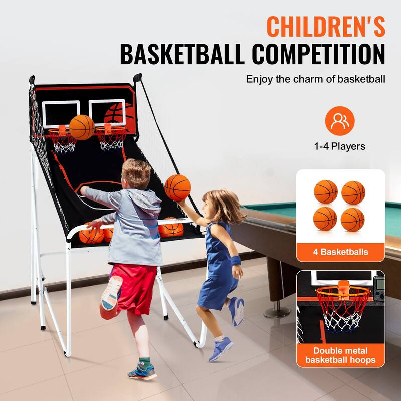 Foldable Basketball Arcade Game, 2 Player Indoor Basketball Game, Home Dual Shot Sport with 8 Game Modes, and Inflation Pump