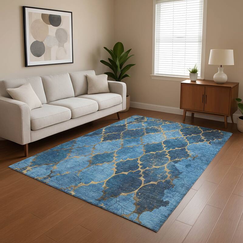Premium Washable Super Soft Modern Trellis Mayfield Rug - Blue - 2'6" x 3'10"