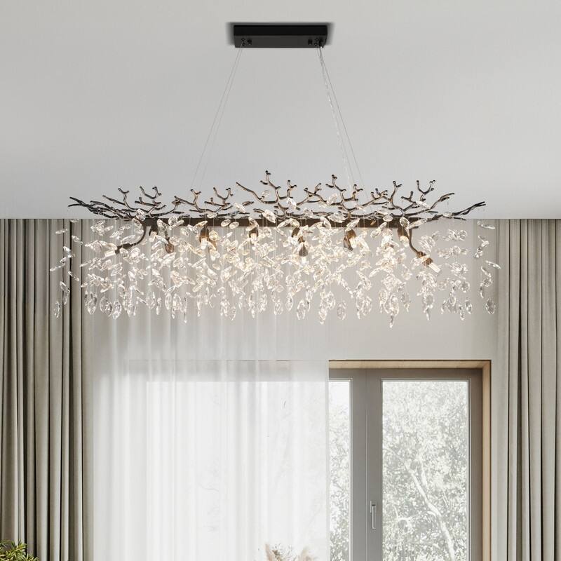 KAYLA 47.2" Modern 14-Lights Gold Luxury Crystal Linear Chandelier