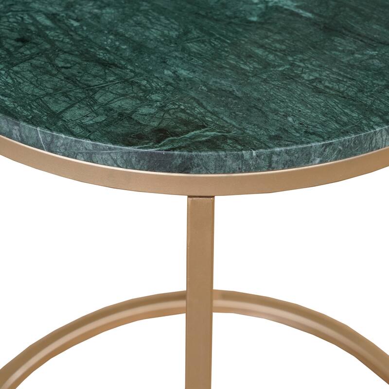 Walker Green Marble and Gold Round Side Table, 22"W x 22"D x 24"H by Sevita - 22"W x 22"D x 24"H