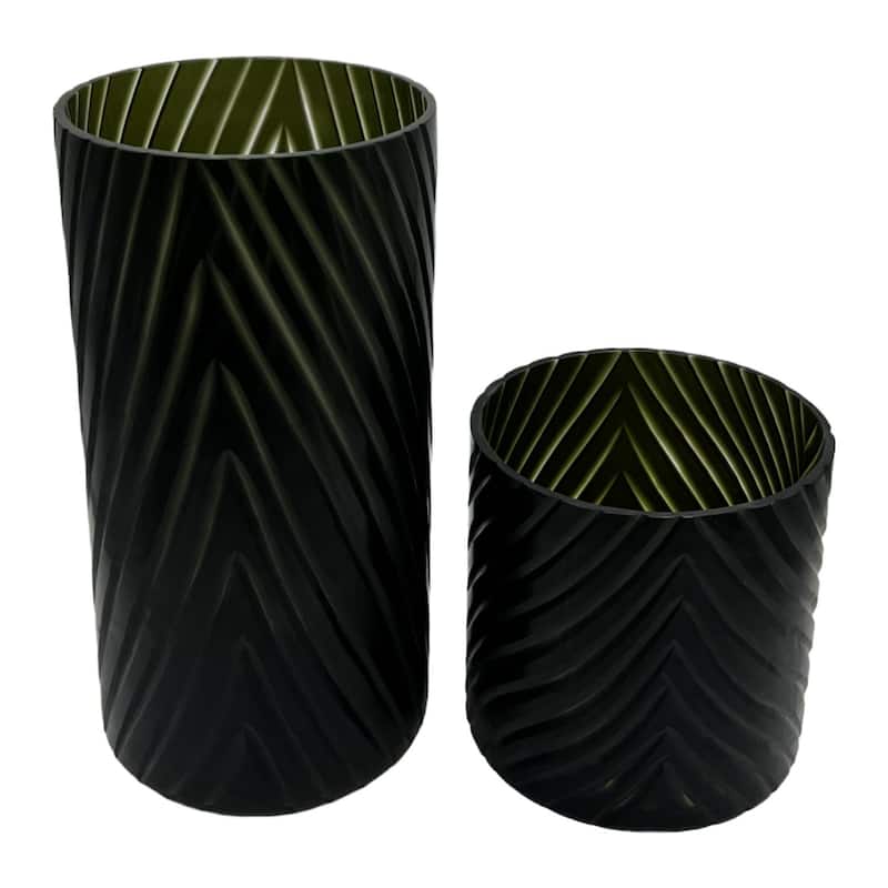Set of 2 Decorative Handmade Glass Modern Art Vase in Black