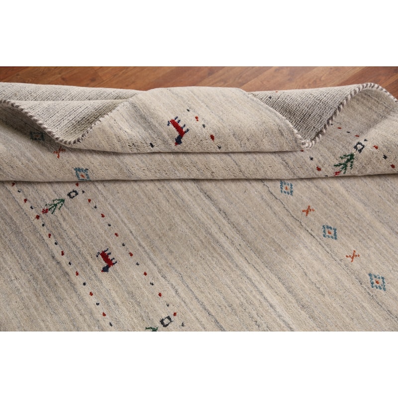 Beige Tribal Gabbeh Indian Area Rug Hand-Knotted Wool Carpet - 5'0" x 7'9"