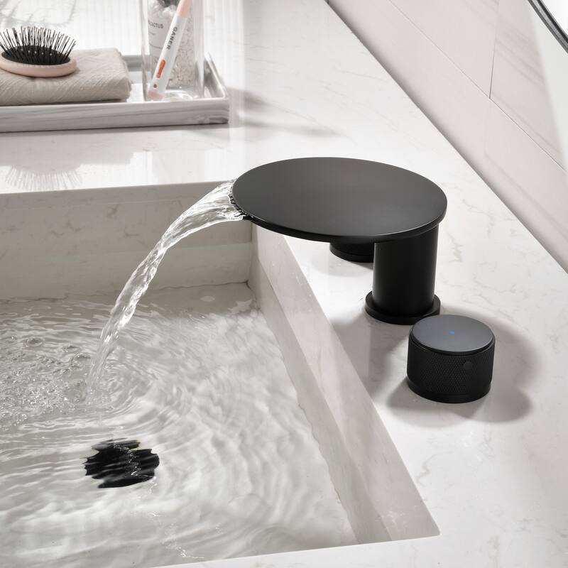 8 Inch Widespread Bathroom Faucet 3 Holes Brass Modern Matte Black Waterfall Bathroom Sink Basin Faucets