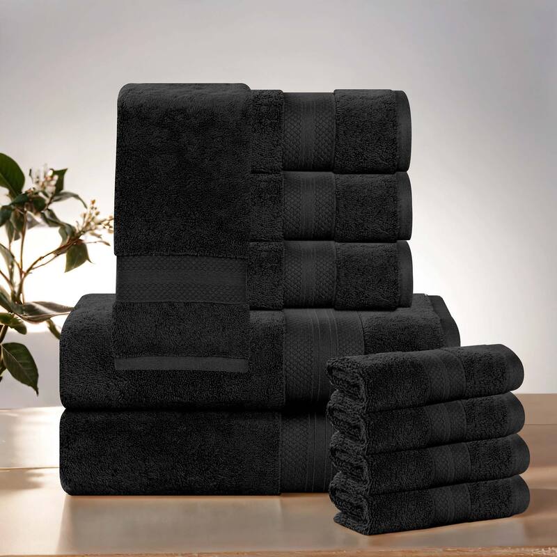 Superior Aria Turkish Cotton Heavyweight 10-Piece Towel Set - Black