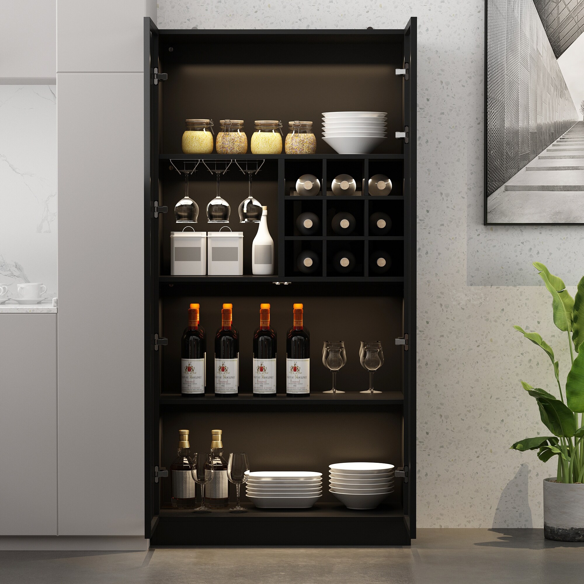 Glass Display Cabinet with 3 Lighting Options and Wine Storage Buffet 31.5 Wide On Sale Bed Bath Beyond 38084044