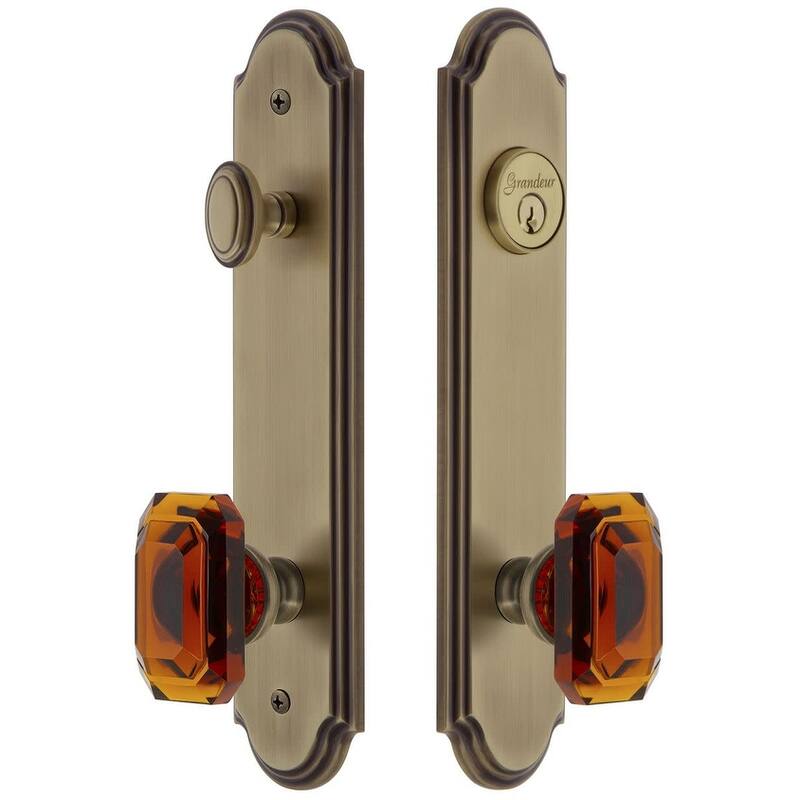 Grandeur Arc Solid Brass Tall Plate Single Cylinder Keyed Entry Set - Vintage Brass