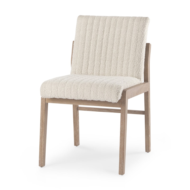 Tahoe Cream Boucle Fabric Seat With Light Brown Solid Wood Frame Armless Dining Chair - 20"W x 24.8"D x 33.6"H - 20"W x 24.8"D x 33.6"H - Single - Cream & Light Brown