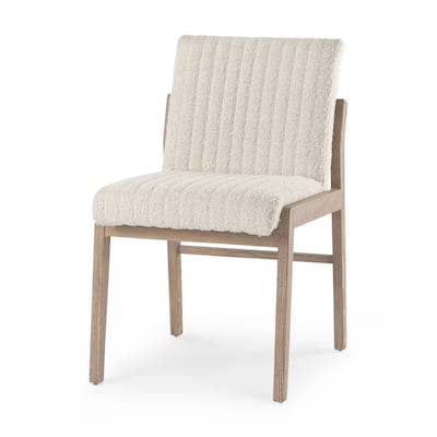 Tahoe Cream Boucle Fabric Seat With Light Brown Solid Wood Frame Armless Dining Chair - 20"W x 24.8"D x 33.6"H