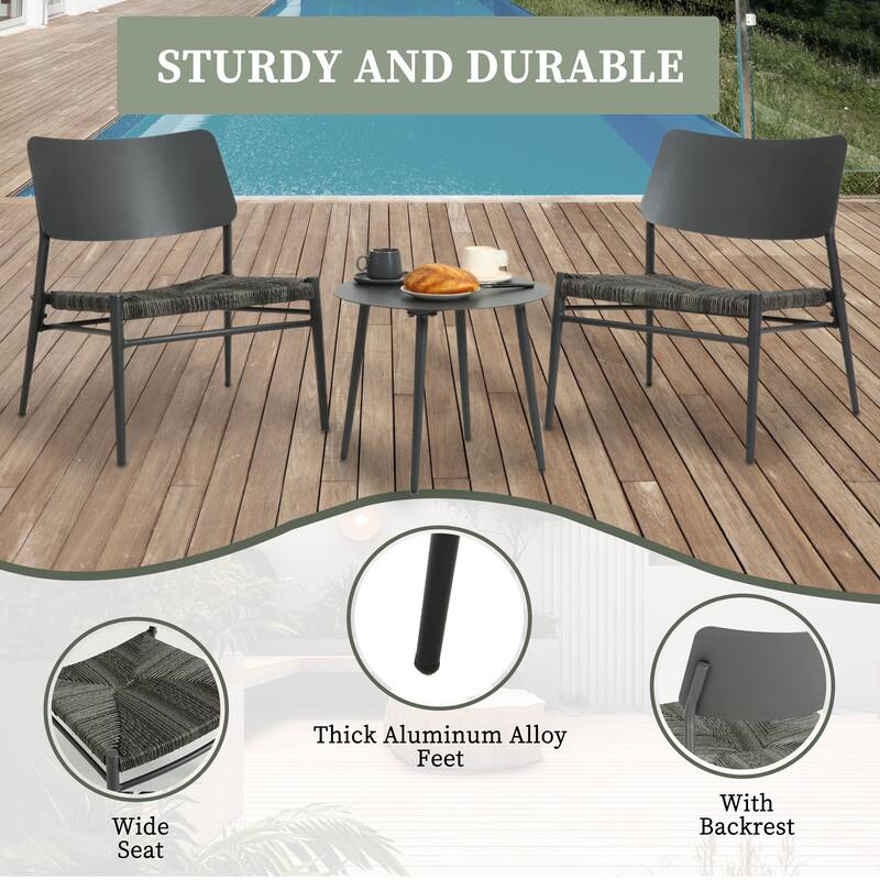 HOMEFUN Outdoor 3-Piece Aluminum Rattan Dining Sets