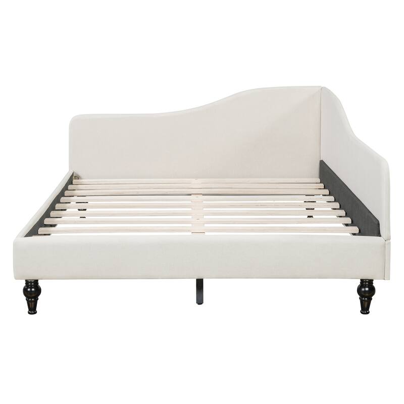 Modern L-Shaped Full Size Linen Daybed with Solid Wood Legs, Semi-Enclosed Design, Durable & Stylish Seating in Gray or Beige