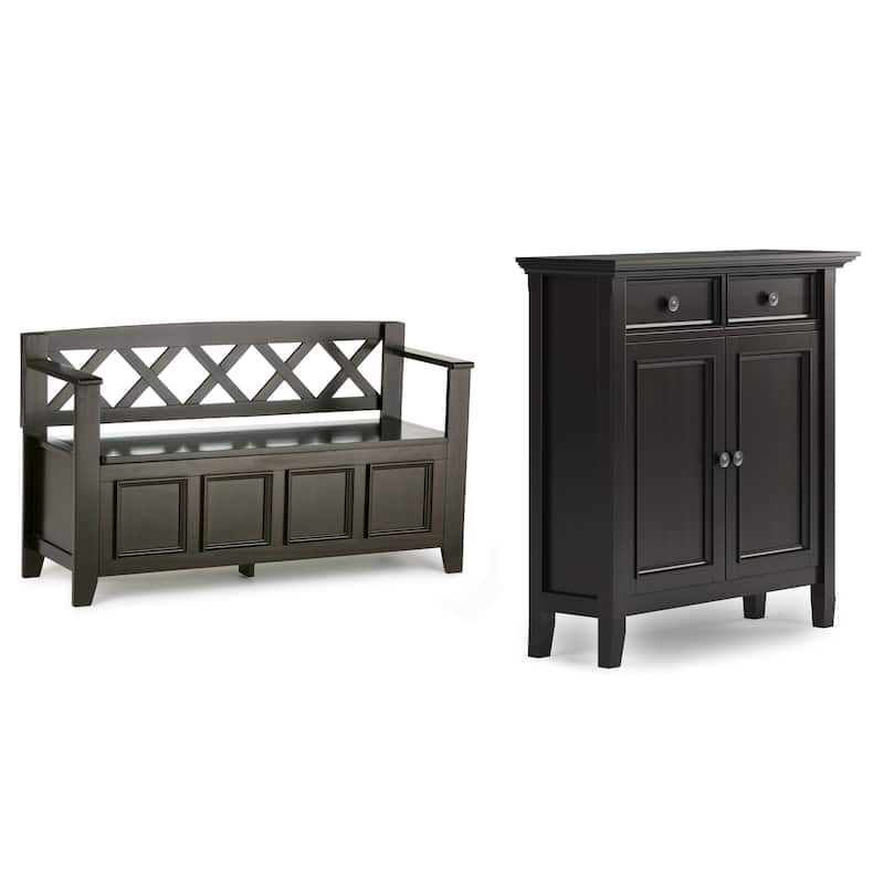 WYNDENHALL Halifax Solid Wood 48 inch Wide Storage Bench and 36 inch Wide Storage Cabinet in Hickory Brown