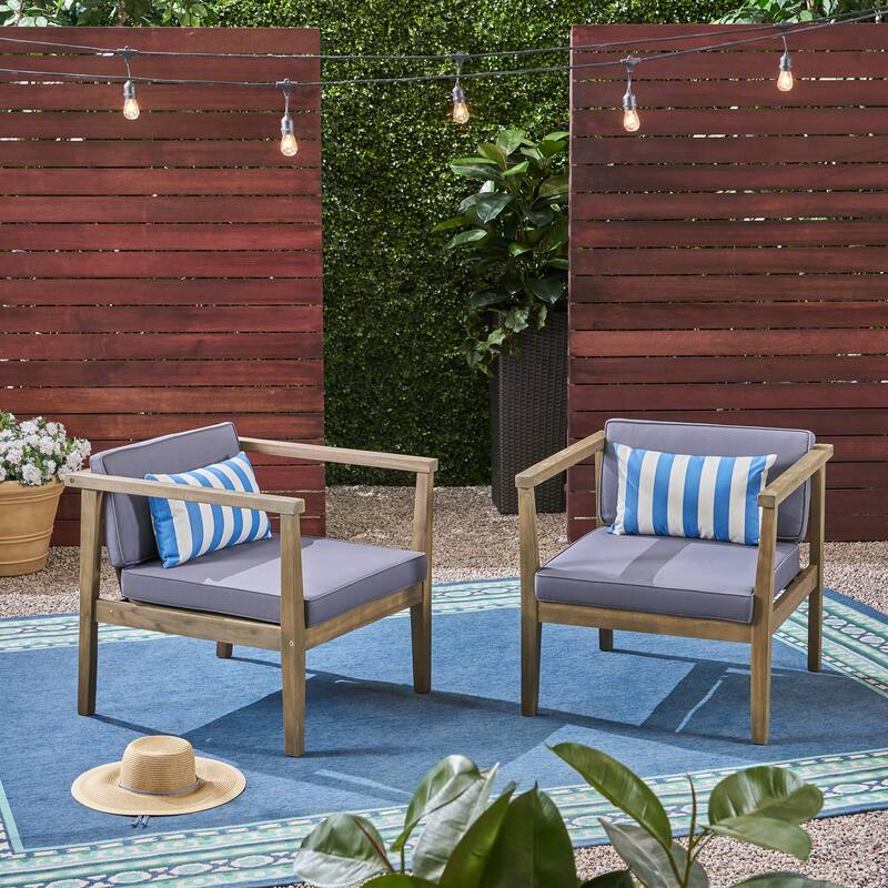 Newbury Club Chair Set of 2 Gray Waterproof Acacia Wood Outdoor Patio Furniture - Grey