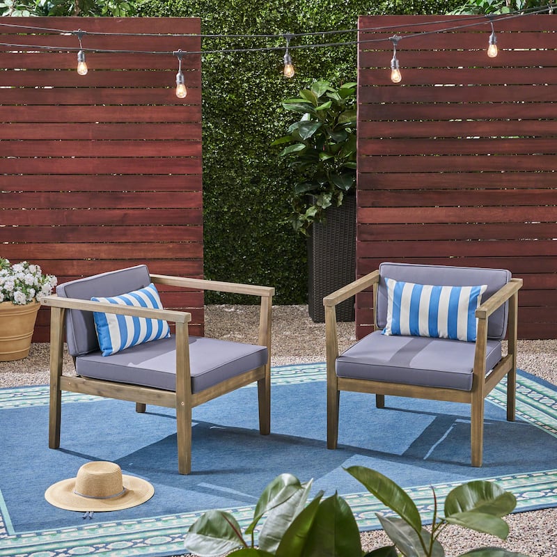 Roomfitters Outdoor Club Chairs Set of 2, Patio Furniture Accent Armchairs with Cushions for Garden or Balcony, Grey