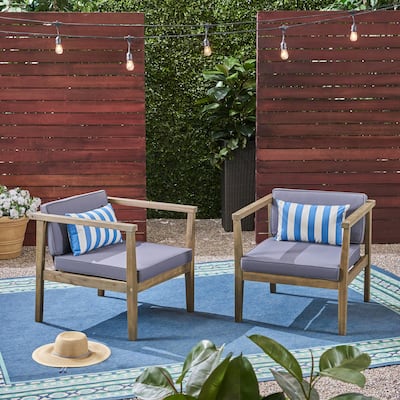 Roomfitters Outdoor Club Chairs Set of 2, Patio Furniture Accent Armchairs with Cushions for Garden or Balcony, Grey