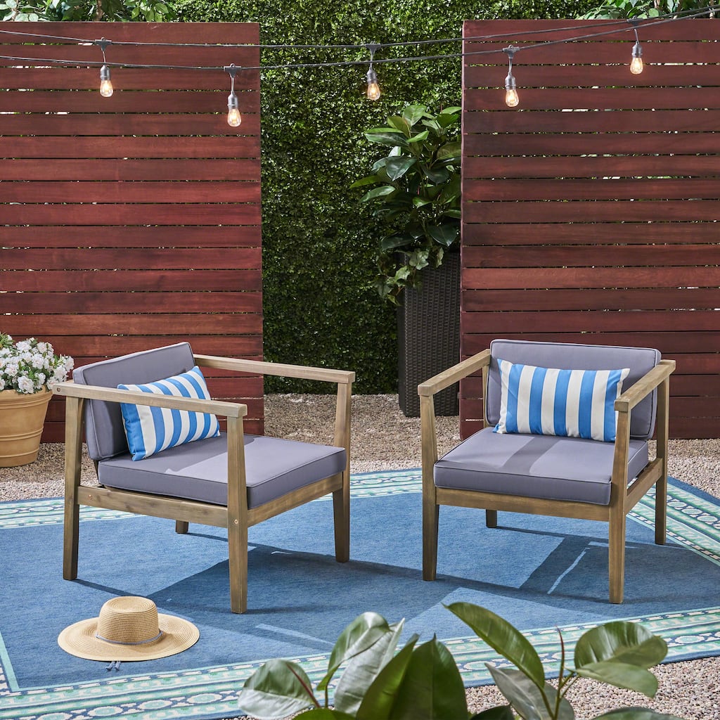Roomfitters Outdoor Club Chairs Set of 2, Patio Furniture Accent Armchairs with Cushions for Garden or Balcony, Grey