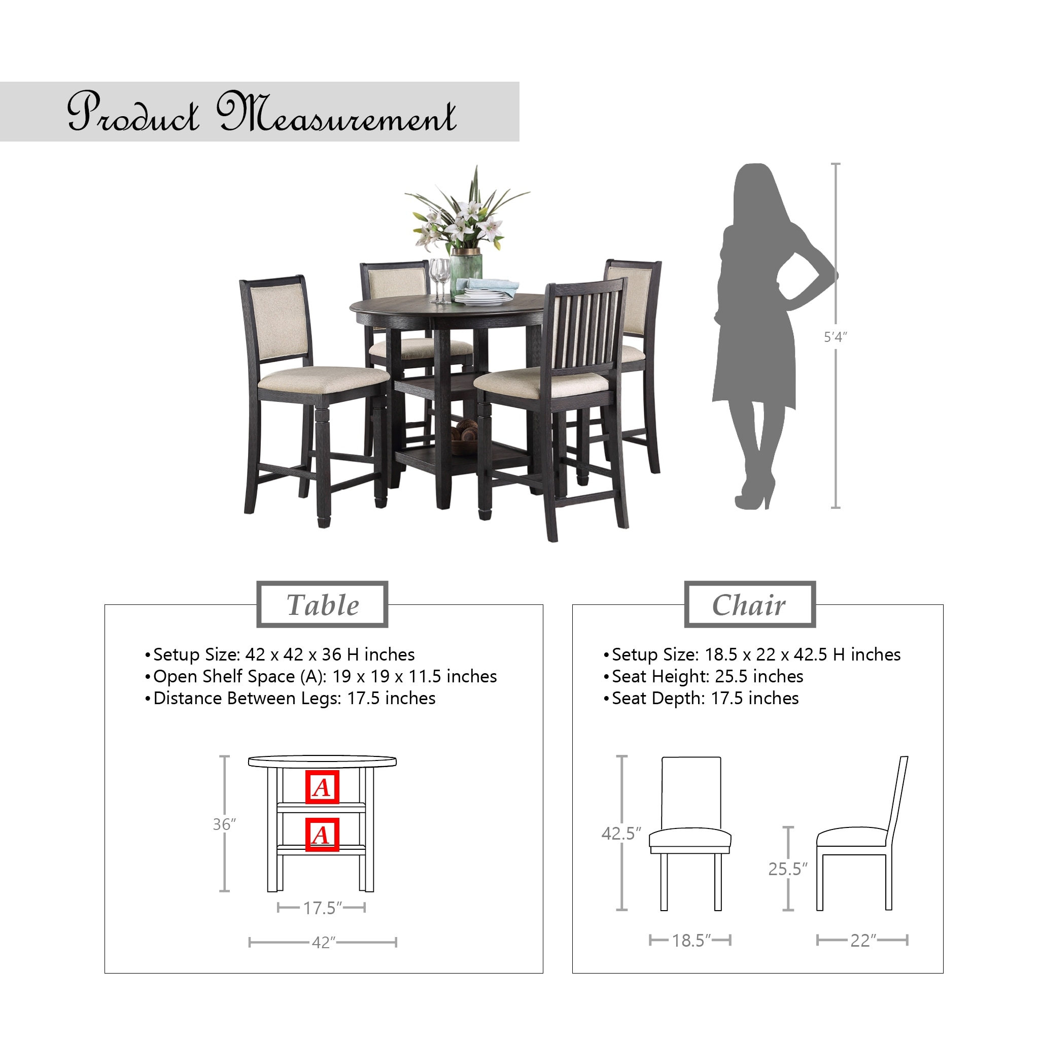 Howth Wood Counter Height 5-piece Dining Set