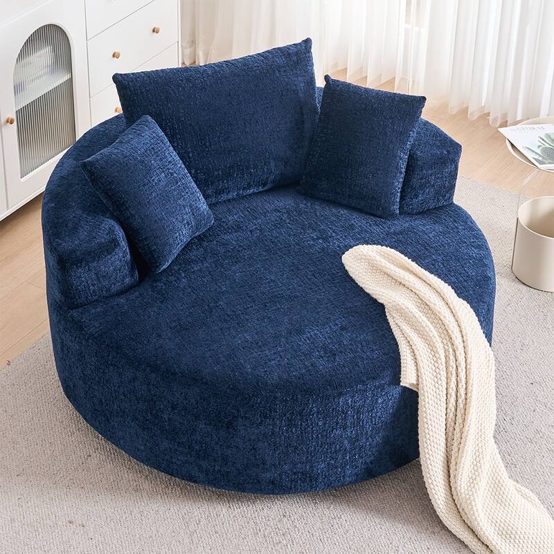 Round Accent Chair with High-Resilience Cushions, Swivel Chenille Barrel Chair, Fluffy Sleeper Lounge Chair
