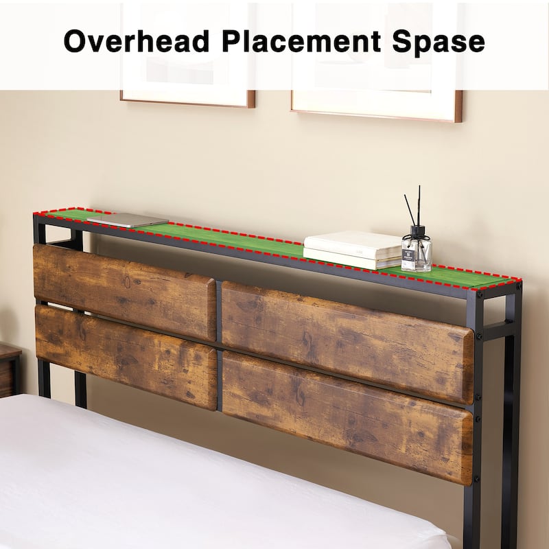 Metal Platform Bed Frame with Storage Wood headboard
