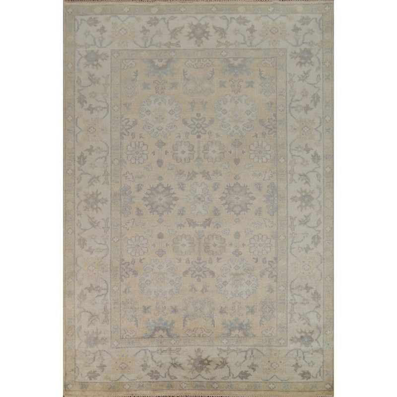 Earth Tone Oushak Indian Area Rug Handmade Bedroom Wool Carpet - 6'2" x 8'8"