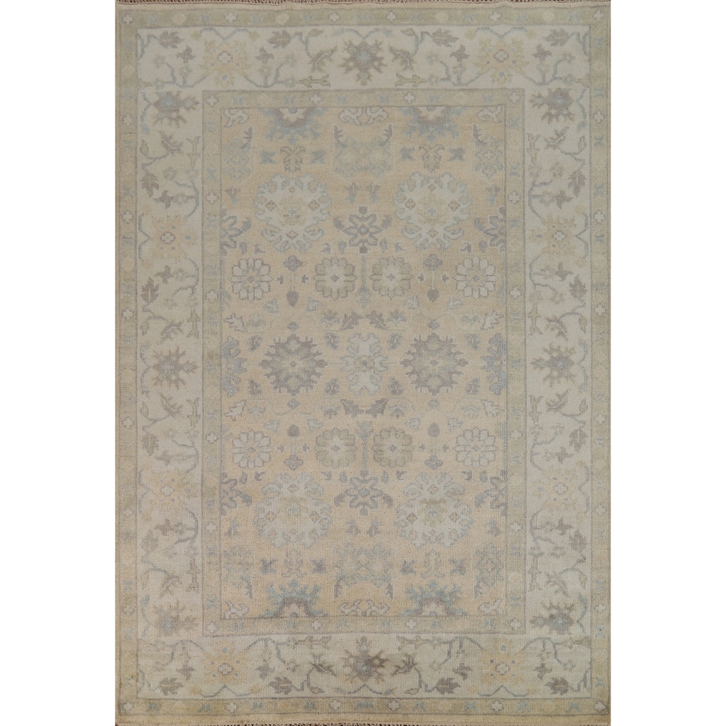 Earth Tone Oushak Indian Area Rug Handmade Bedroom Wool Carpet - 6'2" x 8'8"