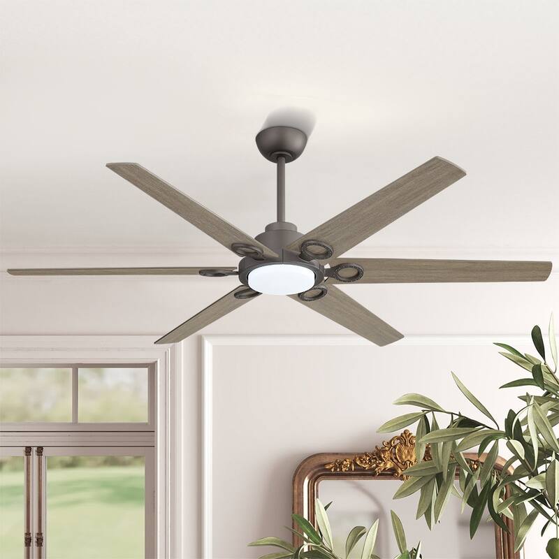 MLiAN 64 in. 6 Playwood Blade Dc Motor Indoor Downrod Gray Standard Ceiling Fan with Remote Integrated LED - 64'' - Charcoal Grey