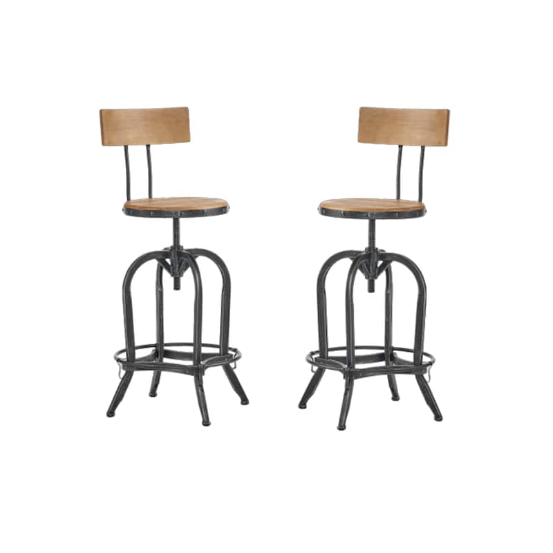 Christopher Knight Home Ximen Fir Wood Brushed Silver Iron Swivel Barstools - Set of 2 - Brown - Adjustable