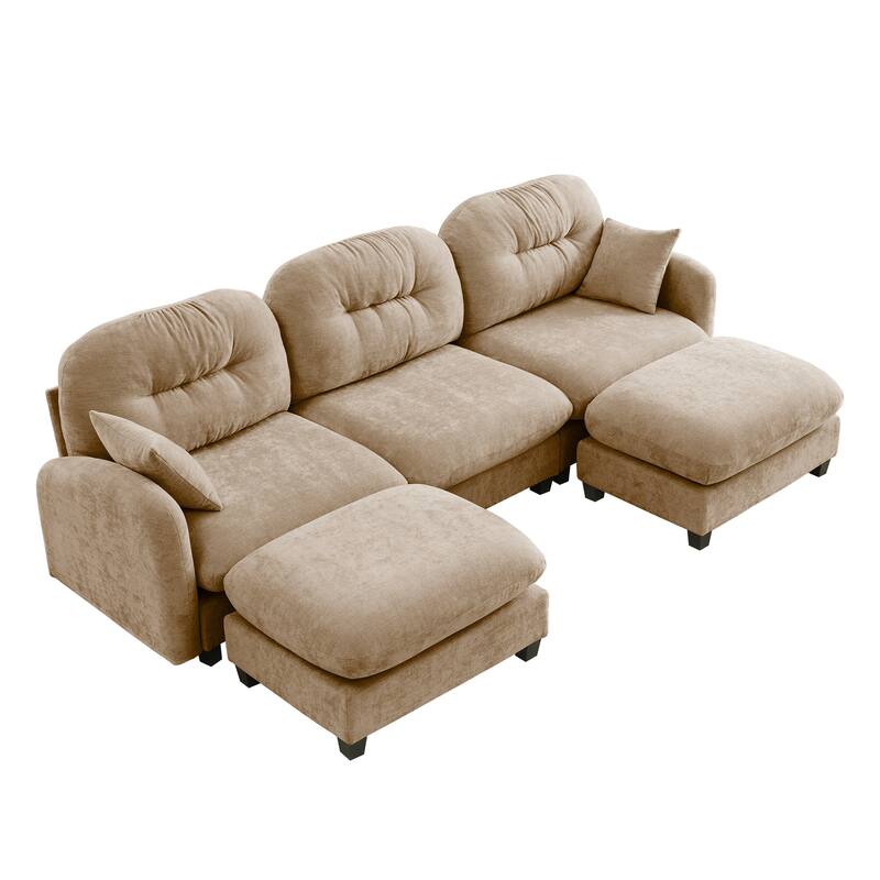 GDF Studio - Nina Modular Modern Chenille U-Shaped Sectional Sofa with Ottoman and 2 Soft Throw Pillows
