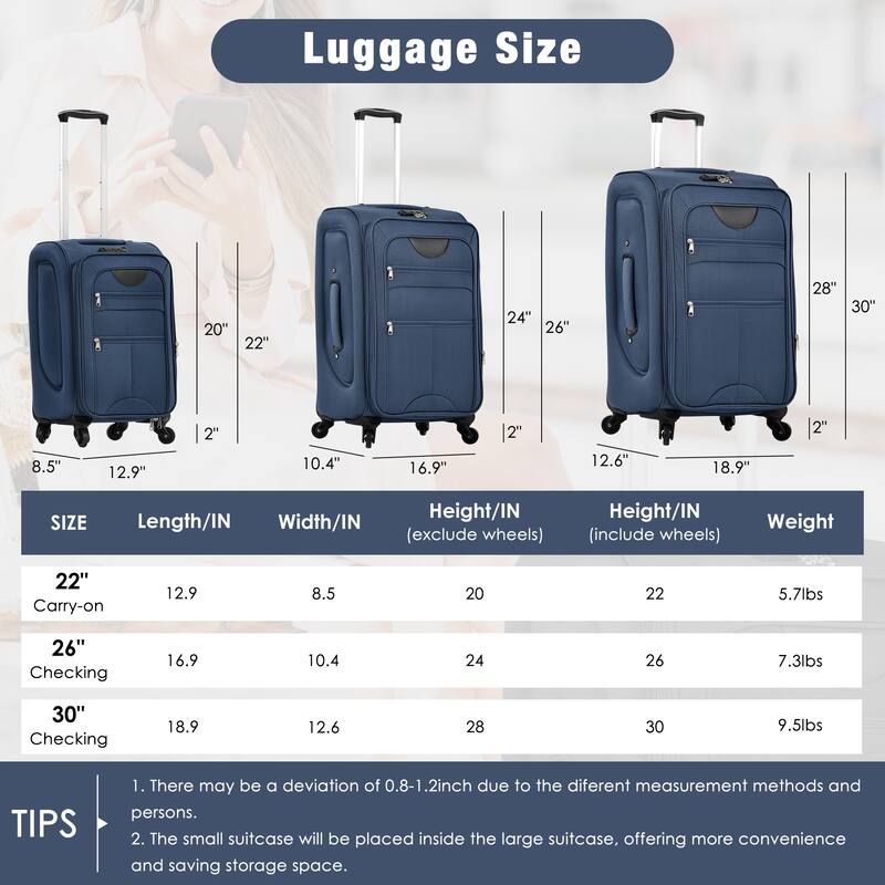 Softside Luggage Expandable 3 Piece Set Suitcase with Duffel Bag, Lightweight Luggage Travel Set-22IN 26IN 30 IN