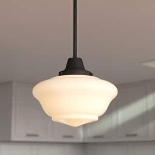 VAXCEL Eastgate 1-Light 12 in. Wide Schoolhouse Mini Pendant, White Frosted Opal Glass Shade, Hanging Ceiling Fixture