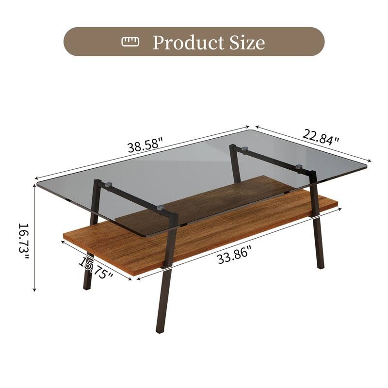 Rectangle Tempered Glass Coffee Table with Metal Legs