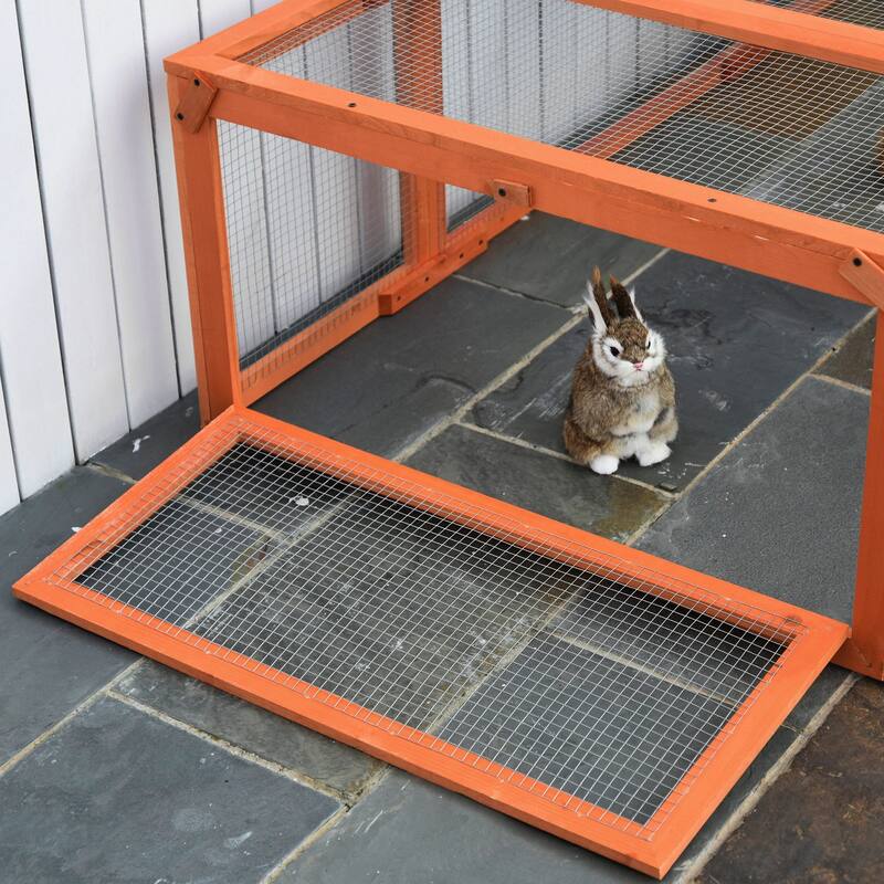 Small Pet Cage with Wheels, Shelf Storage and Two Access Doors - 70.75" L x 35.5" W x 19" H