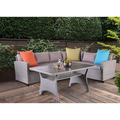 Demi Transitional Rattan Wicker 3-piece Outdoor Modular Sectional Dining Set by M&L Co.